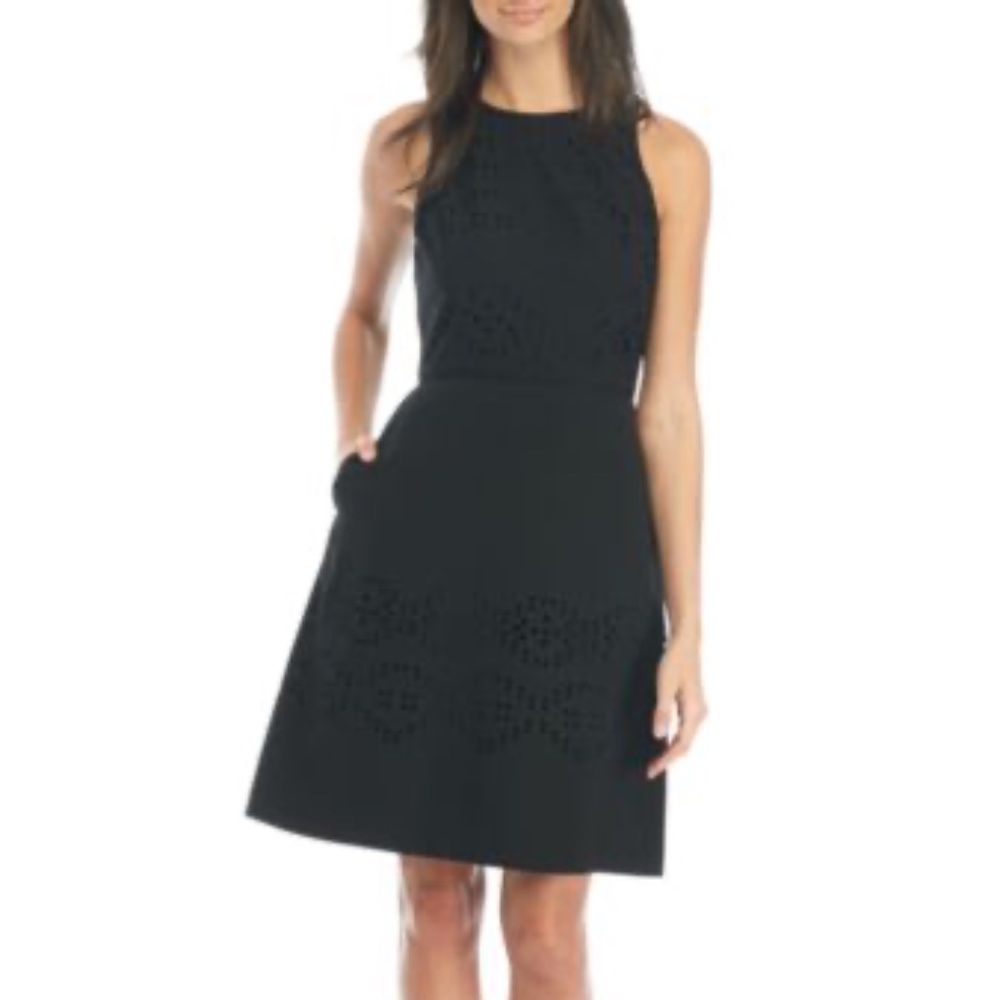 Tahari Sleeveless Laser Cut Crepe A-Line Dres